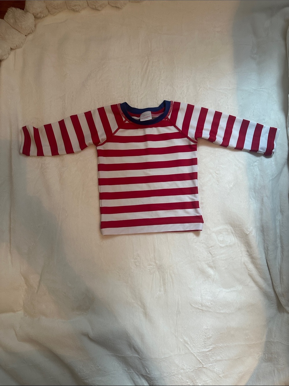 Hanna Andersson Red & White Stripe Long-Sleeve Rash Guard with Navy Trim 18-24 m